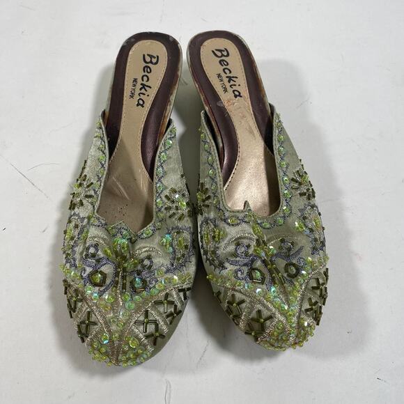 Vintage green beaded mules - Picture 2 of 5